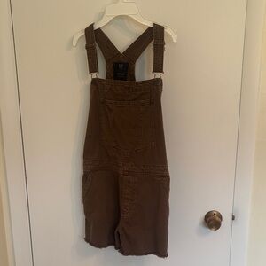 GAP Teen Brown Denim Short Overalls with Cross-Back Straps
